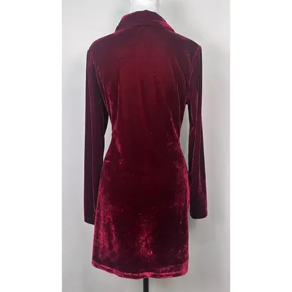House of Harlow 1960 Red Velvet Ruched Button Front Dress Size Medium - Picture 3 of 8